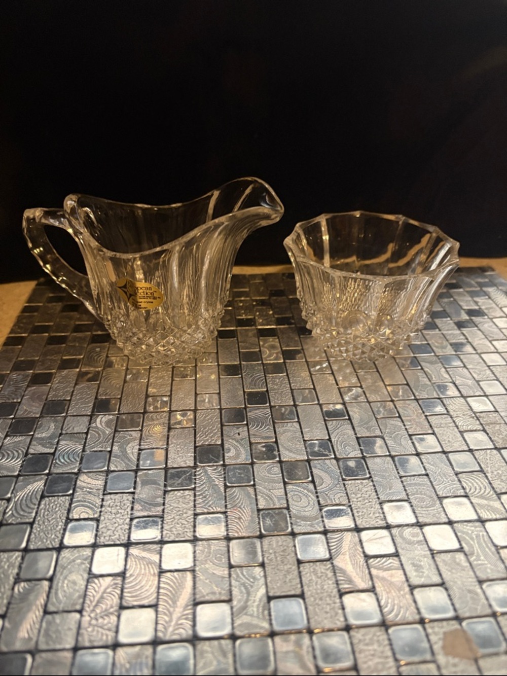 Vintage Cut Glass Creamer and Sugar Set - Clear Crystal